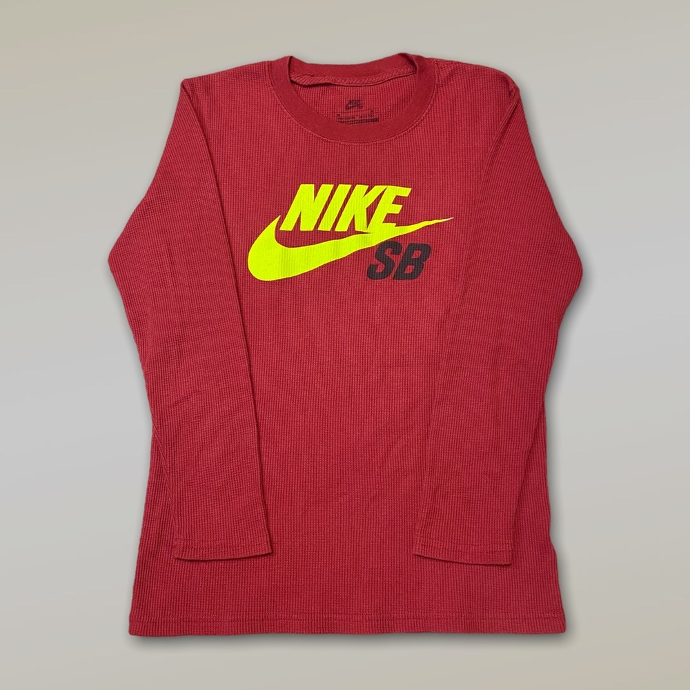 Y2K Nike SB Skateboard Burgundy Thermal Waffle Knit Long Sleeve Shirt